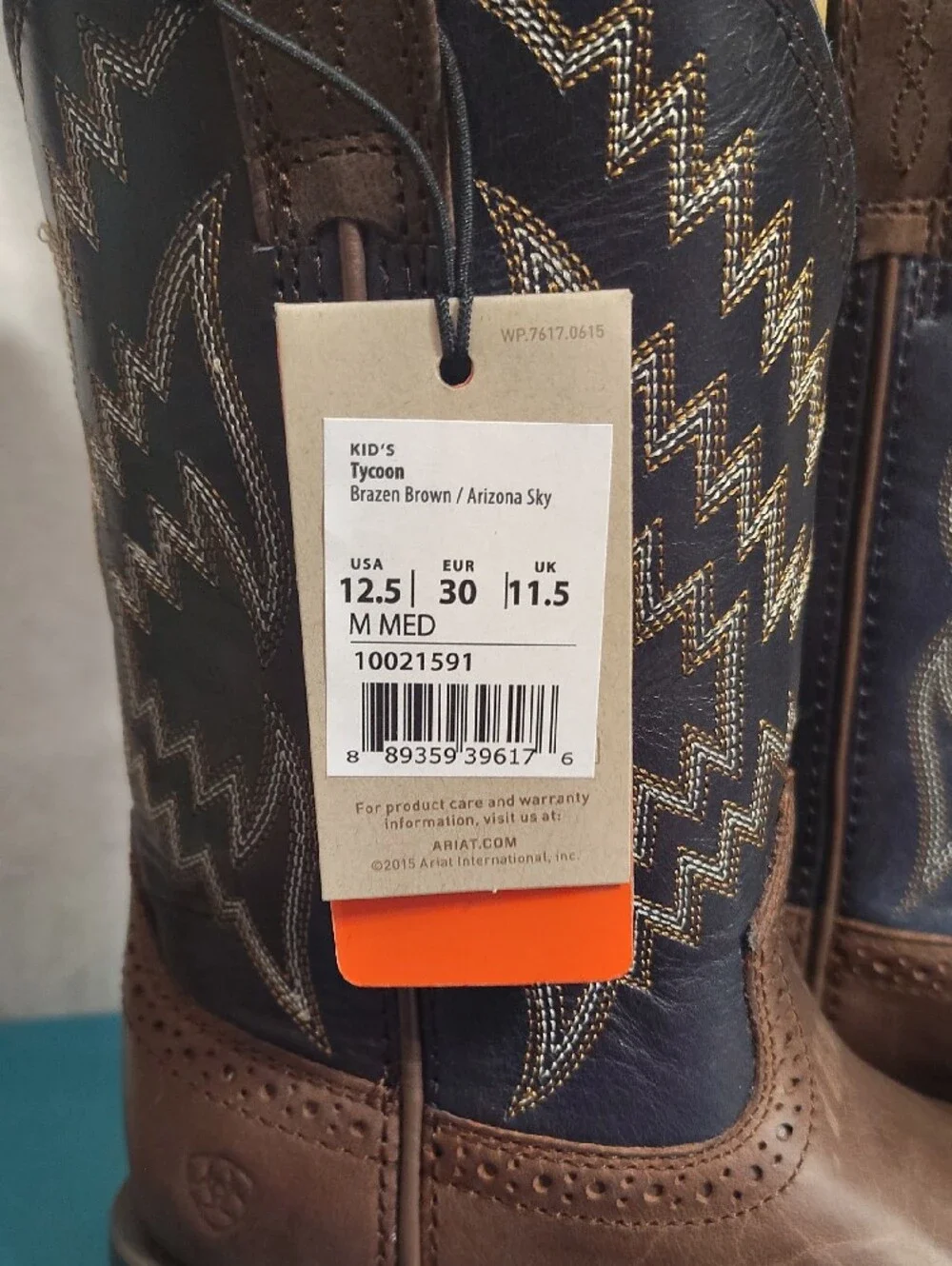 Ariat Brown Leather Boots with Navy Zigzag Shaft